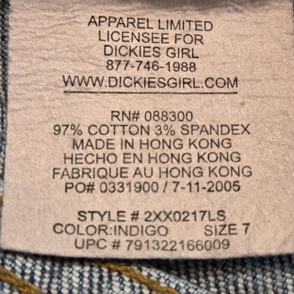 Dickies Cropped Jeans Womens 7 Blue Denim Cotton Med. Wash Denim Cuffed Hem - Picture 10 of 13